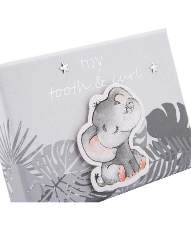 Cute Baby 3D Elephant Grey Tooth and Curl Keepsake Box | Silver Stars and Palm Leaves Design | 10cm x 5cm x 8cm - Buy Online on GoSupps.com