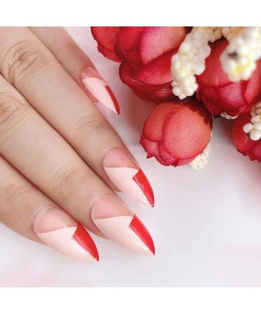 Red Stiletto Press-On Nails | Oval Short False Nails for Women & Girls | 24PCS Nail Art Set | International Shipping - Buy Online on GoSupps.com