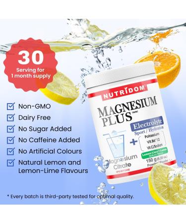 Buy Electrolyte Powder Mix - Magnesium Citrate Potassium Vitamins B6 & B12 Lemon-Lime Flavor - 150g (30 Servings) - International Shipping Available - Buy Online on GoSupps.com