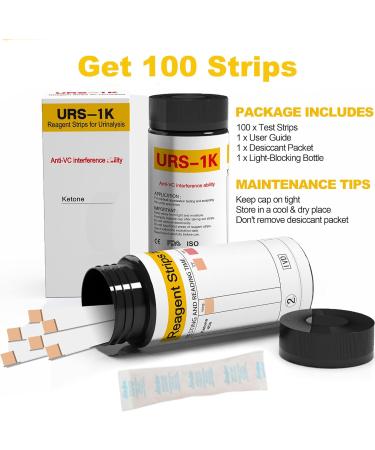 Keto Test Strips Urine Test Strips 100pcs Ketone Reagent Strips 15S Accurate Results VC Resistant Reliable Portable for Keto Dieters Ketosis Home Urinalysis Tester Kit - Buy Online on GoSupps.com