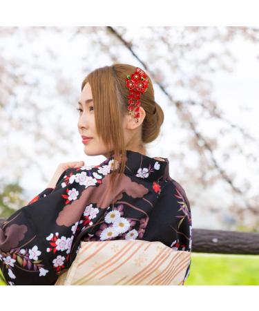 Japanese Style Cloth Hairpin Tassel Fans Shape Barrette with Bells Kimono Flower Headdress Traditional Clothes Cosplay Hair Decoration Accessory for Women Red - Buy Online on GoSupps.com