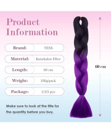 Buy Tess Braids Extensions Ombre 60 cm - 3 Pack Jumbo Kanekalon Hair Braids for Box Braids - #19 Purple/Black Ombre 100g Bundle - Buy Online on GoSupps.com