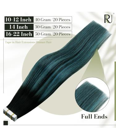Buy Runature Invisible Tape Extensions | Real Hair Ombre Black Teal | 55cm Long | 50g | 20 Pieces | #1b/Teal | Best Quality Tape-In Hair Extensions - Buy Online on GoSupps.com