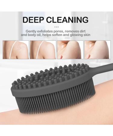 MateeyLife Silicone Body Scrubber with Handle | Exfoliating Shower Brush & Gentle Back Scrubber for a Refreshing Bath Experience - Gray - Buy Online on GoSupps.com