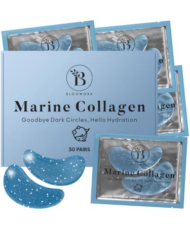 Patch Yeux Anti Cernes - Masque Yeux avec Collag ne Marin et Acide Hyaluronique - Patch Anti Cernes Yeux - Anti Poche Sous Les Yeux - Eye Mask pour l'hydratation (30 paires) Marine Collagen