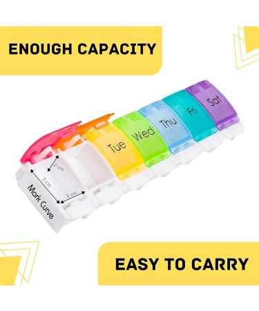Portable Weekly Pill Box Organiser | Easy to Open 7 Day Premium Quality Tablet Box | Travel Pill Case with Push Button Pop Open Lids Design |Tablet Organiser for Vitamins Supplements & Medicine Multicolor RB-SR - Buy Online on GoSupps.com