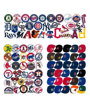 AcAliA 90 Pcs Sports Stickers,Baseball Stickers,30 Baseball Team Logo Stickers+30 Baseball Ball Stickers+30 Baseball Cap Stickers,Hydroflask Bottles Waterproof Vinyl Stickers(90L)