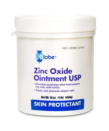 16 oz Globe Zinc Oxide 20% Skin Protectant Barrier Ointment Treatment for Diaper Rash Relief From Poison Ivy Sumac & Oak Protects From Wetness Protects Chafed Skin