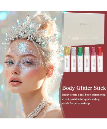Glitter Face Gel | Sparkling Gel with 6 Colors Hair Glitter | for Women at Festivals Concerts Club Nights Halloween Carnival and Musical Events - Buy Online on GoSupps.com