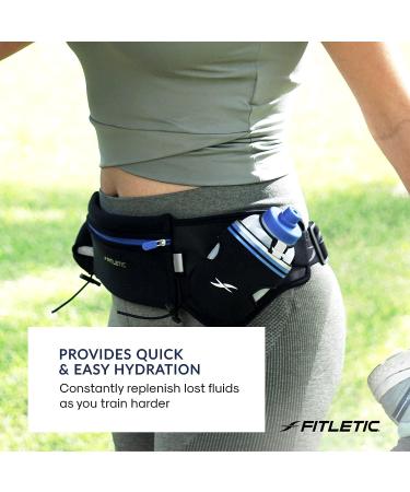 Fitletic Hydra 16 Hydration Belt with Water Bottle Holder, Pockets, and Gel Holder - L/XL Black & Blue - Buy Online on GoSupps.com