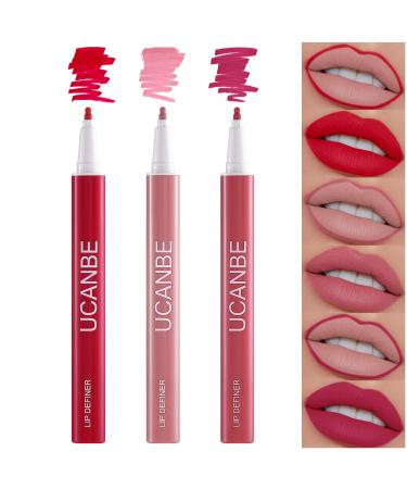 3PCS High Pigment Lipstick & Lip Liner Set 2-in-1 Nude Matte Shades Lip Liner Pencil For Sculpting & Filling Long-lasting Intense Colour Non-stick Women's Make-up Set (#C)