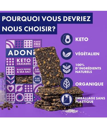 ADONIS Keto Black Pepper and Sea Salt Crackers (Pack of 10 Crackers 60g) | Vegan and Keto l 100% Natural l Gluten Free Sugar - Buy Online on GoSupps.com