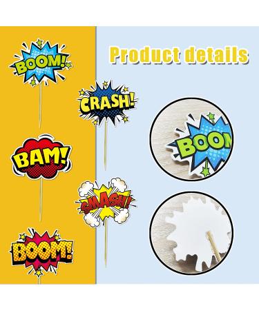 SuperHero Boom Cupcake Toppers - 48 Pack, Kids Birthday Party Decorations & Supplies - Buy Online on GoSupps.com