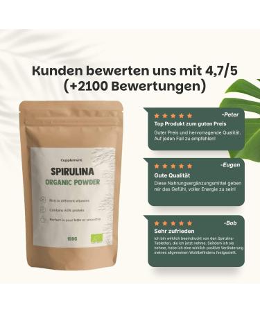  Cupplement Cupplement - Spirulina 150 Grams - Organic - Free Scoop - High Quality Powder - Buy Online on GoSupps.com