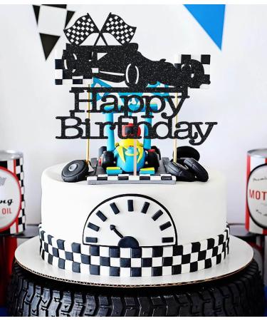 AHAORAY Race Car Cake Topper - Black Glitter Race Car Birthday Cake Decorations - Car Themed Happy Birthday Party Cake Decorations Photo Booth Props - Buy Online on GoSupps.com