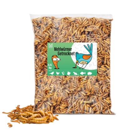 Mersjo mealworms dried - 1kg 6.5l - natural bird feed wild birds all year round fish feed pond high in protein omega -3 fatty acids odorless low fine dust content 1 kg (1 Pack)