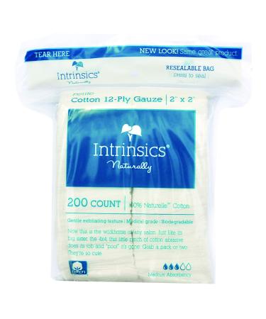 Intrinsics Petite Cotton 12-Ply Gauze - 2"x2", Med-Esthetic 100% Naturelle Cotton, 200 Count 2x2 Inch (Pack of 200)
