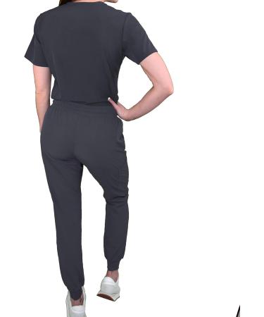 Green Town Women's V-Neck Tuck-In Top & Slim Fit Jogger Yoga Pant Scrub Set - Medium Pewter | GT 4FLEX Nursing Wear - Buy Online on GoSupps.com