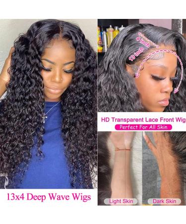 VRBest 24 Inch Deep Wave HD Transparent Lace Front Wig 180% Density | Pre Plucked Wet & Wavy Human Hair Wigs for Black Women - Buy Online on GoSupps.com
