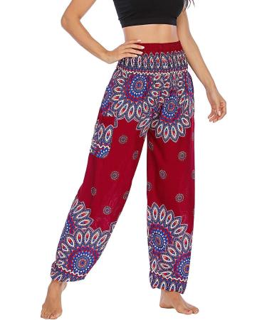 IKFIVQD White Boho Print High Waisted Leggings | Women's Hippie PJs for Yoga & Lounge | Red One Size - Buy Online on GoSupps.com