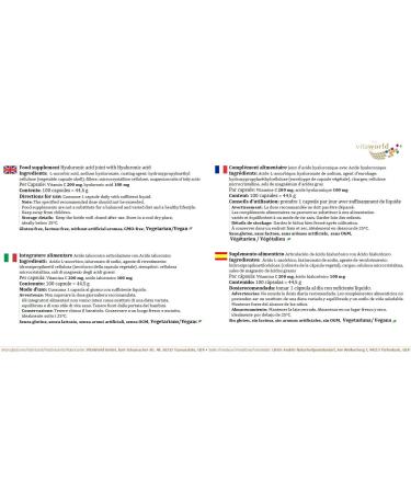 Vita World Hyaluronic Acid 100mg Joint 100 Capsules Made in Germany - Buy Online on GoSupps.com