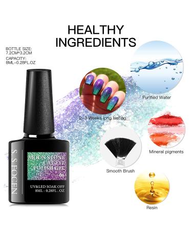 FOCEN Moonstone Cat Eye Gel Set - 6 Starry Sky Colors with Magic Effect | Soak Off 9D Manicure Kit with Magnet Stick for Nail Art - Perfect Gift - Buy Online on GoSupps.com