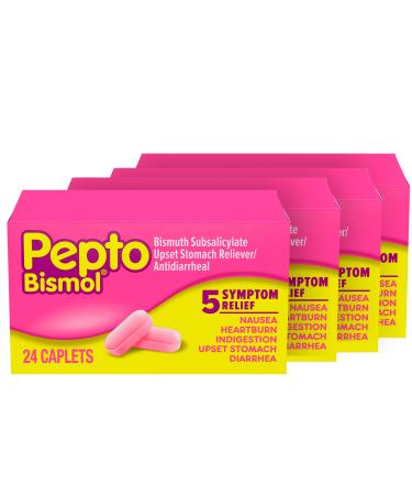 Pepto Bismol Caplets for Nausea, Heartburn, Indigestion, Upset Stomach, and Diarrhea - 5 Symptom Fast Relief in a Convenient Form 24 ct