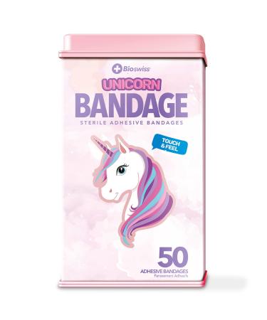 BioSwiss Bandages Unicorn Shaped Self Adhesive Bandage Latex Free Sterile Wound Care Fun First Aid Kit Supplies for Kids and Adults 50 Count