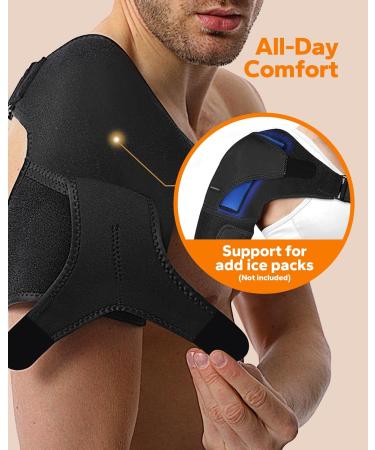 Komoko Shoulder Brace - Rotator Cuff Support Adjustable Arm Sling for Pain Relief & Compression - Fits Left & Right Arm for Men & Women - Buy Online on GoSupps.com