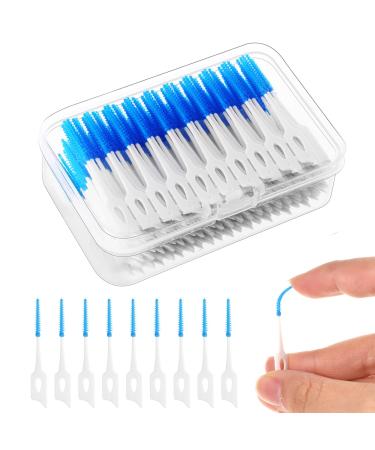 100 Pieces Dual-Use Interdental Brushes Silicone Dental Brushes Blue Tooth Floss Picks for Braces Oral Cleaning