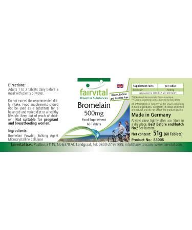 Buy Fairvital Bromelain 500mg - High Dose Vegan Pineapple Enzyme - 1200 FIP - 60 Tablets | International Shipping Available - Buy Online on GoSupps.com
