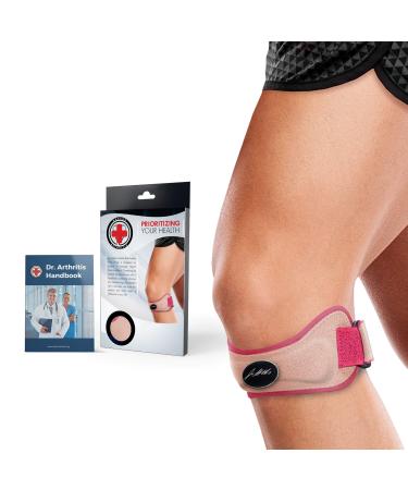 Doctor Developed Patella Tendon Strap / Knee Strap / Brace and Handbook   for Patellar Tendonitis (Jumper s Knee)  Pfps (Runner s Knee)  ITBS  Chondromalacia  Patellar Tracking (Pink  Single) Single Pink