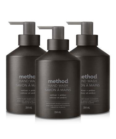 Method Liquid Hand Soap Biodegradable Formula with Gel Soap Dispenser Recyclable Aluminum Vetiver + Amber Scent 354 ml 3 Pack