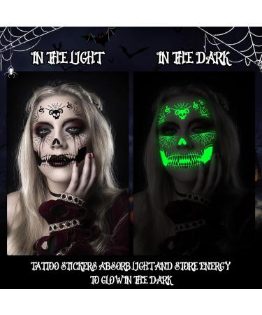 12 Sheets Halloween Face Tattoos Luminious Halloween Tattoos for Adults Kids Glow in The Dark Waterproof Halloween Temporary Tattoos for Horror Makeup Halloween Decor Party Supplies - Buy Online on GoSupps.com