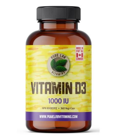 Pure Lab Vitamins | Vitamin D3 1000IU | 360 Vegi Capsules | Mood Booster Bone Health Teeth Health and Immune System Support | Vitamin D3 Cholecalciferol | Vitamin D3 Capsules | Vitamin D3 Supplement