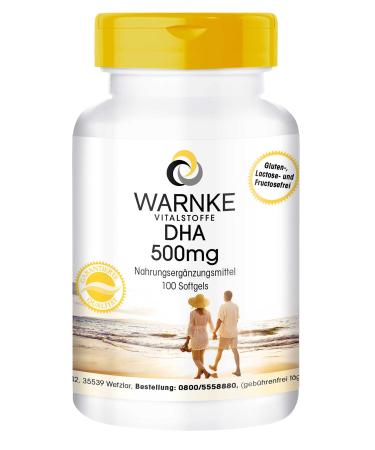 Warnke DHA 500mg made of fish oil - 100 softgels - Docosahexaenoic acid with eicosapentaenic acid - omega -3 fatty acids - high dose |Warnke vital substances - German pharmacy quality
