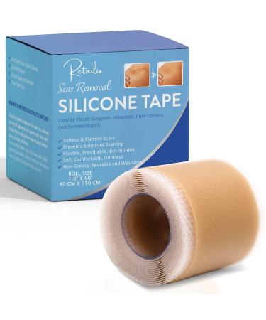 Retailio Silicone Scar Sheets Silicone Scar Tape 1.6x60 for Softening and Flattening Scars C-Section Keloid Surgery Painless Removal Reusable Washable