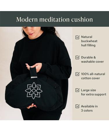 Large Crescent Meditation Cushion - Mindful & Modern Zafu Yoga Bolster Seat with Carry Handle | Removable Washable Cover | Buckwheat Filled | Minimal Black - Buy Online on GoSupps.com