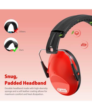 Dr.meter Children Ear Defenders SNR 27dB - Red Protective Earmuffs for Kids | Noise Blocking Ear muffs for Sleeping, Studying - Adjustable Headband - Buy Online on GoSupps.com