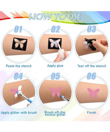 Glitter Tattoos Kit: 26 Large Glitter Colors, 6 Fluorescent Colors, 134 Stencils, 2 Glue - Perfect Gift for Girls, Teens, Women - Birthday, Christmas, Festival - Buy Online on GoSupps.com