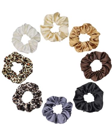 LIHELEI Satin Hair Scrunchies - 8PCS Leopard & Solid Color Elastic Hair Bands for Women & Girls - Buy Online on GoSupps.com