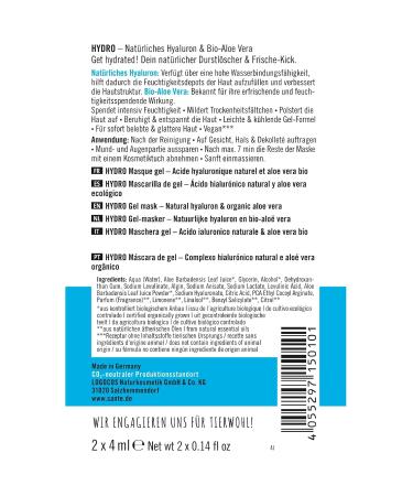 Buy Sante Natural Cosmetics Hydro Gel Mask - 2 x 4 ml | Hydrating Skincare for All Skin Types | International Shipping Available - Buy Online on GoSupps.com
