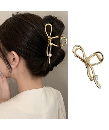 Hair Clip Metal Gold Hair Claw Clips Large French Barrette Bow Elegant Pearl Butterfly Ribbon Knot Shape Hair Styling Accessories Hair Barrette Hairpin for Women Girls 1Pcs - Buy Online on GoSupps.com