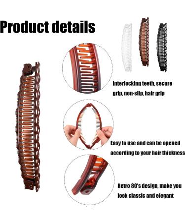 3pcs Banana Hair Clip Set - Vintage Female Hair Accessories in White, Black, Brown | Banana Barrettes for Girls with Thick Hair - Beauty Fashion Comb Tool - Buy Online on GoSupps.com