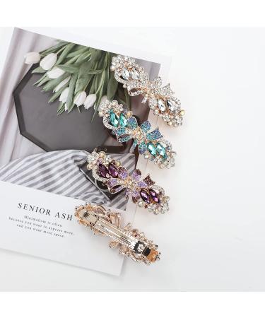Sparkly Jeweled Gems Luxury Hair Clips - 4 Pack Korean Rhinestone Barrettes for Women and Girls - Buy Online on GoSupps.com