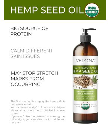 Velona Hemp Seed Oil - USDA Certified Organic 64 fl oz | 100% Pure Unrefined Cold Pressed Carrier Oil - Buy Online on GoSupps.com
