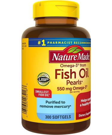 Nature Made Fish Oil Pearls 550mg, 300 Softgels - Omega 3 Supplement for Heart Health - Buy Online on GoSupps.com