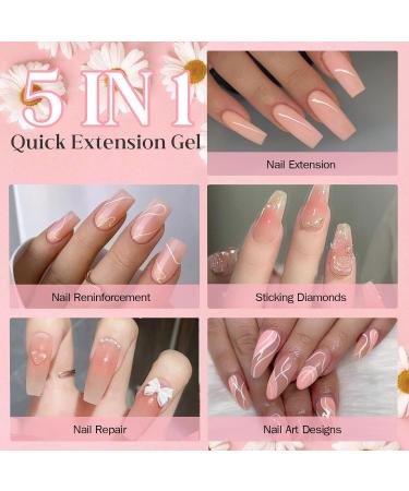 Rechoo Builder Gel 15ml - Pink Orange Nail Extension Set with 50 Nail Forms | 5-in-1 French Nail Art & Design - Buy Online on GoSupps.com