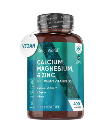 Calcium Magnesium Zinc and Vitamin D K2-1+ Year Supply(One A Day)- 400 Calcium Tablets for Women & Men - Copper Manganese Boron Complex - Calcium Supplement with VIT K2 for Better Absorption