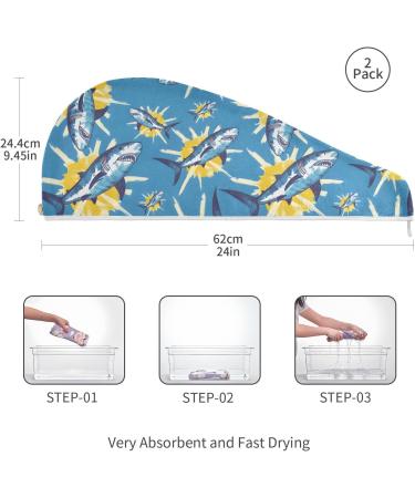 Sharks & Tie Dye Hair Towel 2 Pack - Super Absorbent Quick Dry Hair Turbans for Women & Girls - Buy Online on GoSupps.com